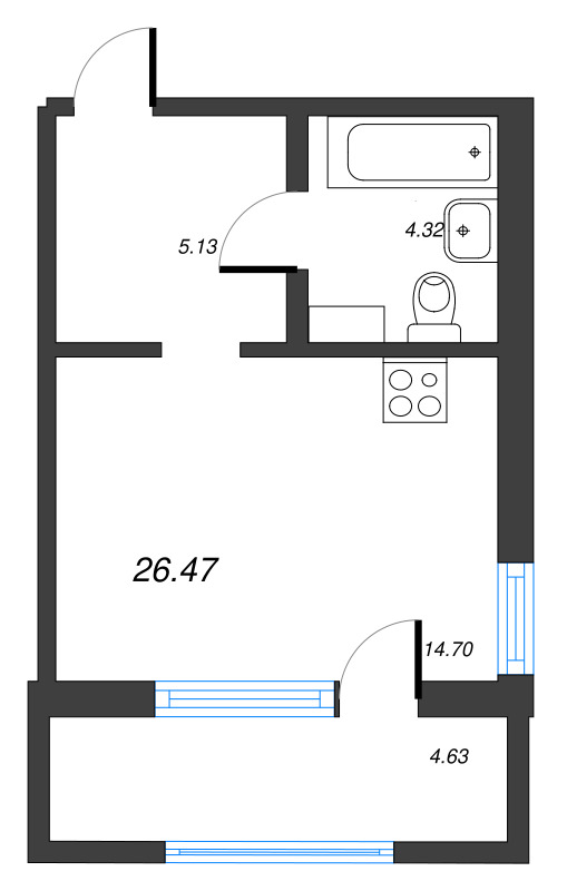 Квартира-студия, 26.47 м² - планировка, фото №1