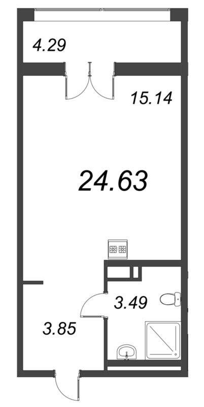 Квартира-студия, 24.63 м² - планировка, фото №1
