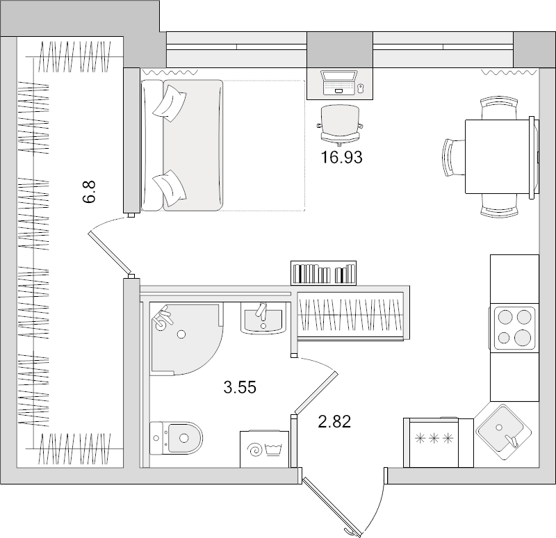 Квартира-студия, 29.9 м² в ЖК "Dreamline" - планировка, фото №1
