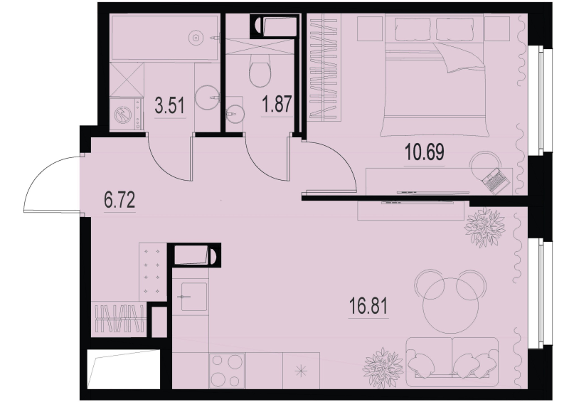 2-комнатная (Евро) квартира, 39.6 м² в ЖК "ID Murino III" - планировка, фото №1