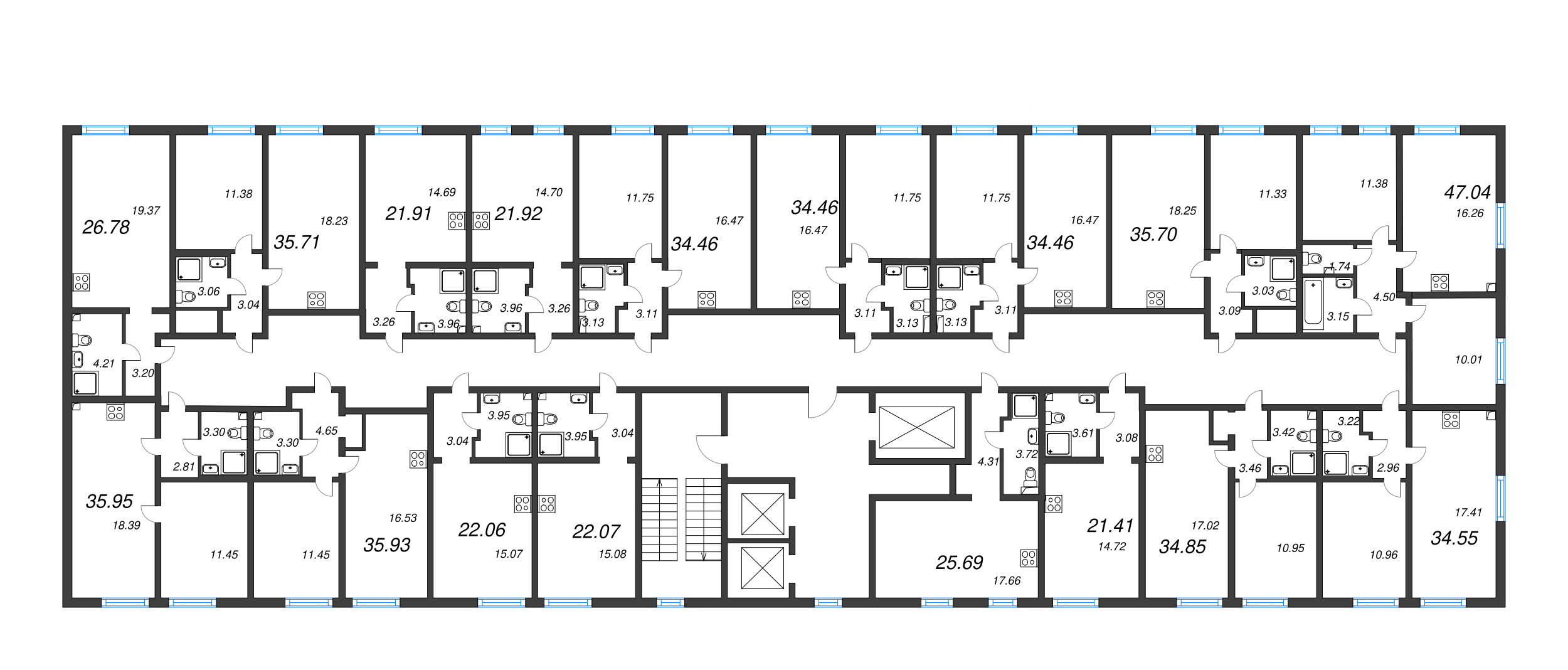 Квартира-студия, 21.91 м² в ЖК "Морская миля" - планировка этажа