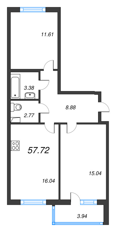 2-комнатная квартира, 57.72 м² в ЖК "Ясно.Янино" - планировка, фото №1