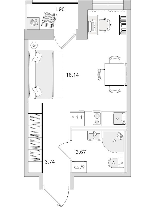 Квартира-студия, 23.55 м² - планировка, фото №1
