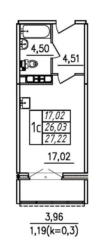 Квартира-студия, 27.22 м² - планировка, фото №1