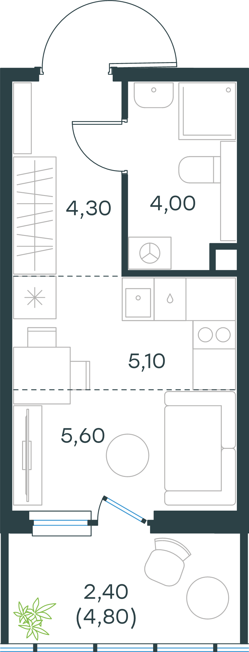Квартира-студия, 21.4 м² в ЖК "Левел Мечникова" - планировка, фото №1