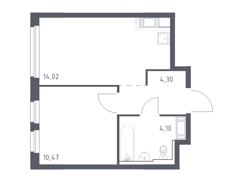 1-комнатная квартира, 32.89 м² в ЖК "Новое Колпино" - планировка, фото №1