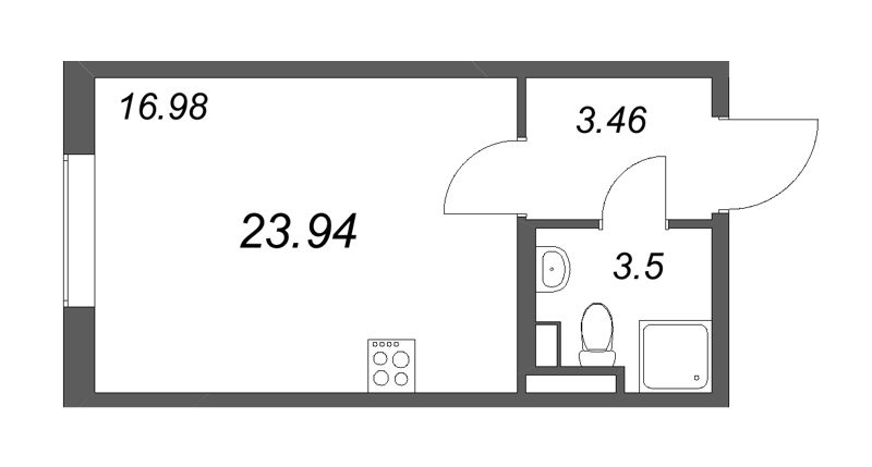 Квартира-студия, 23.94 м² в ЖК "Новая история" - планировка, фото №1