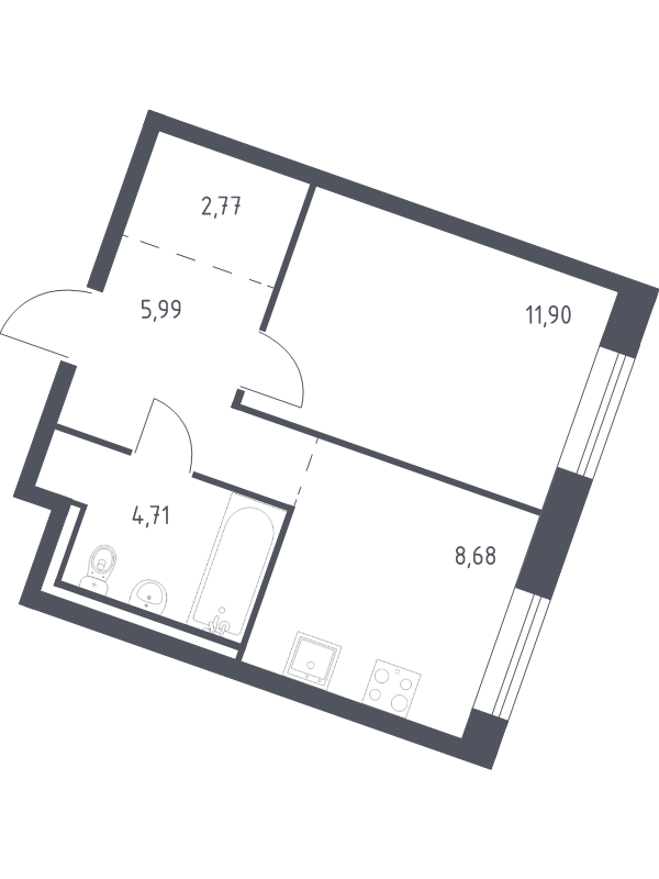 1-комнатная квартира, 34.05 м² в ЖК "Квартал Лаголово" - планировка, фото №1