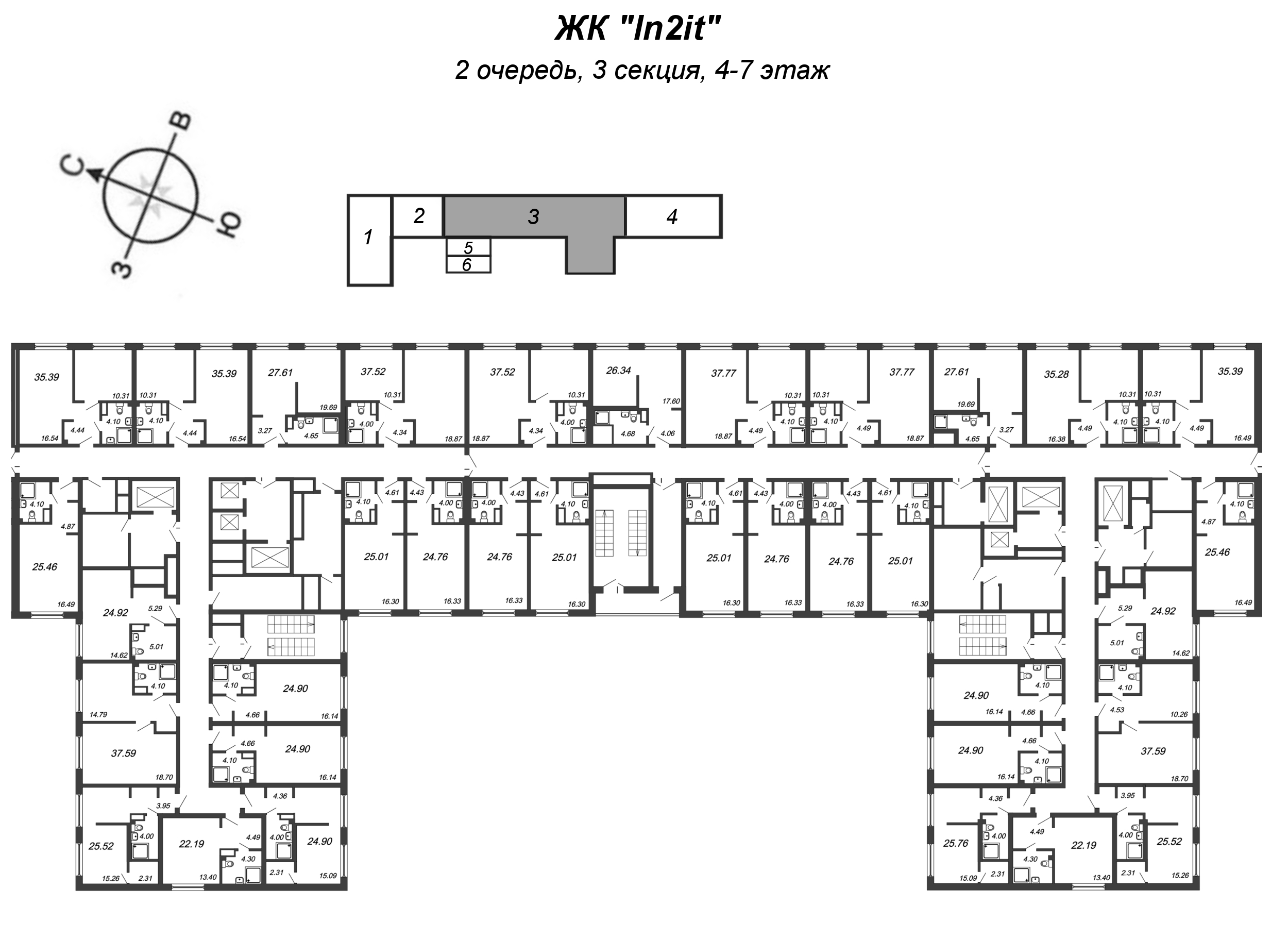 2-комнатная (Евро) квартира, 37.77 м² - планировка этажа