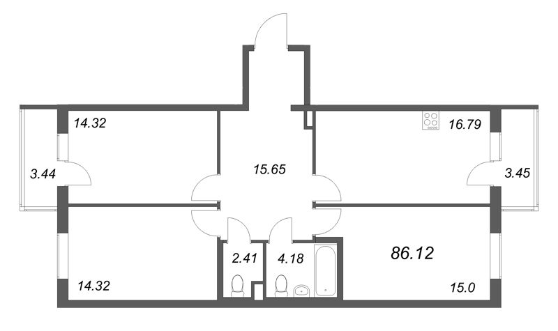 4-комнатная (Евро) квартира, 86.12 м² в ЖК "Новая история" - планировка, фото №1