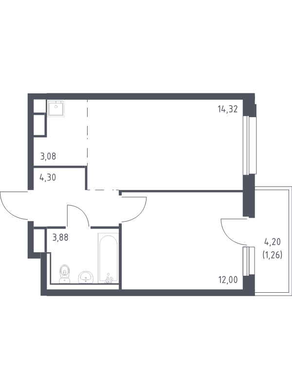 2-комнатная (Евро) квартира, 38.84 м² в ЖК "Новые Лаврики" - планировка, фото №1