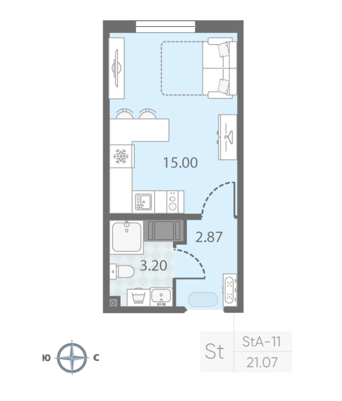 Квартира-студия, 21.07 м² - планировка, фото №1