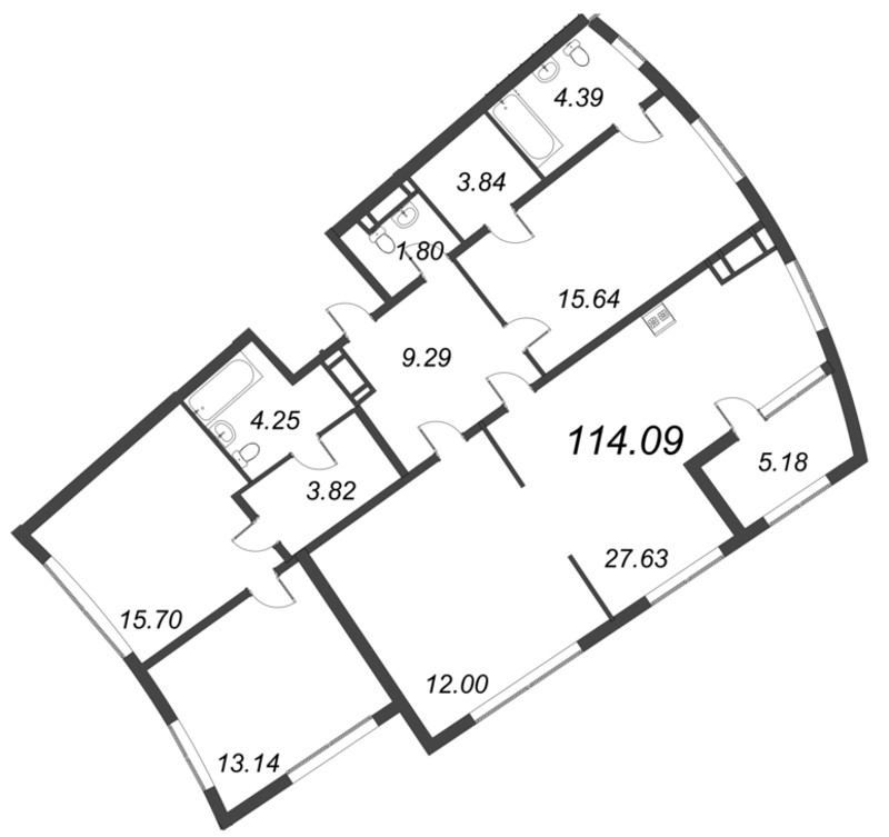 5-комнатная (Евро) квартира, 114.09 м² в ЖК "Морская набережная. SeaView" - планировка, фото №1