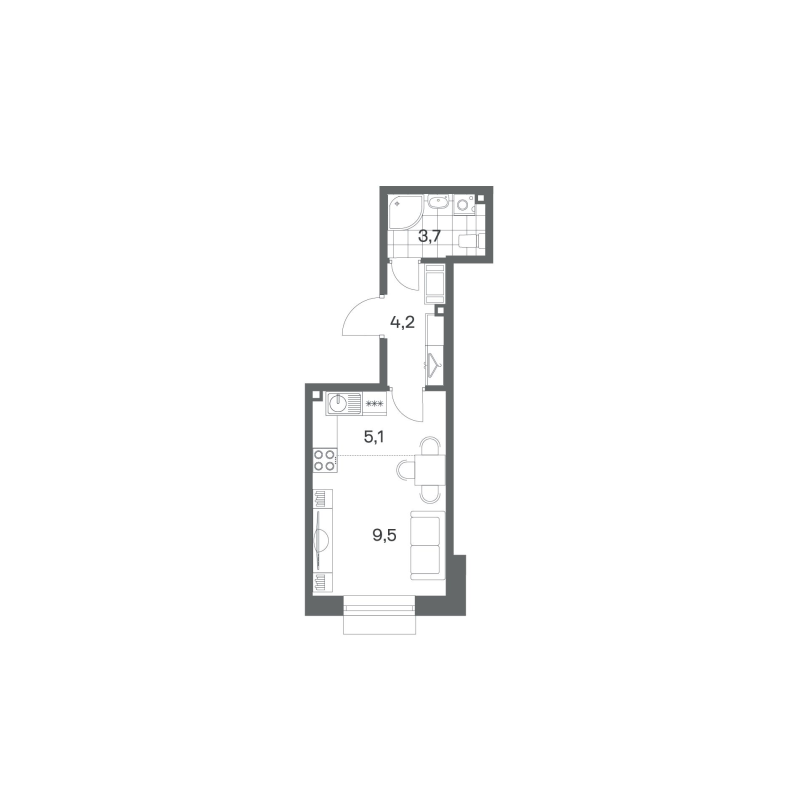 Квартира-студия, 22.5 м² в ЖК "Парусная 1" - планировка, фото №1