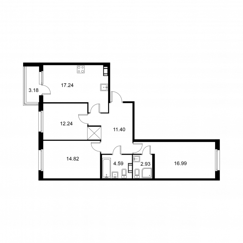 4-комнатная (Евро) квартира, 81.8 м² в ЖК "Квартал Заречье" - планировка, фото №1