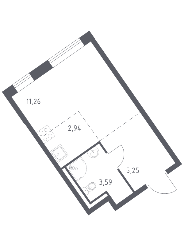 Квартира-студия, 23.04 м² - планировка, фото №1