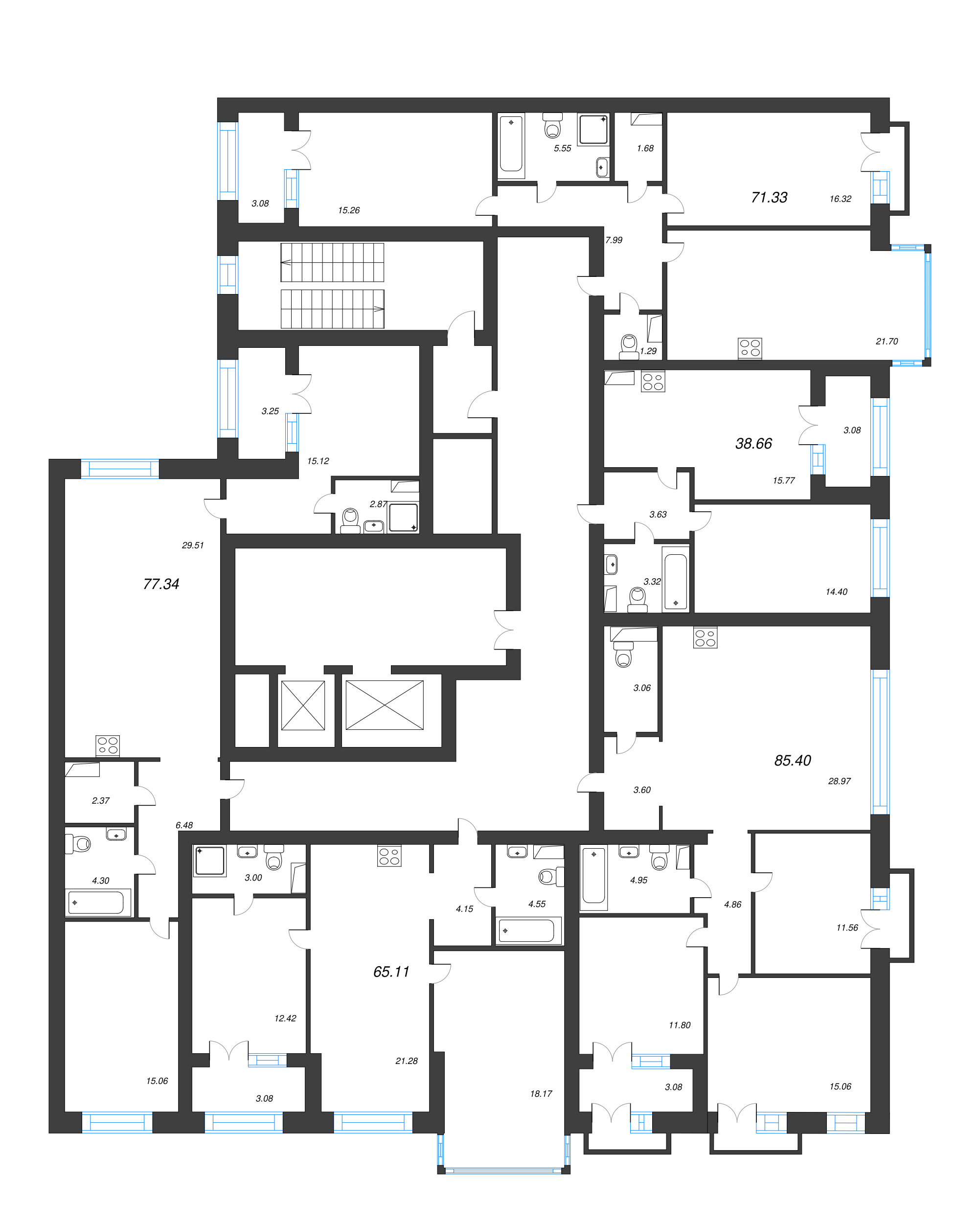 3-комнатная (Евро) квартира, 83.2 м² - планировка этажа