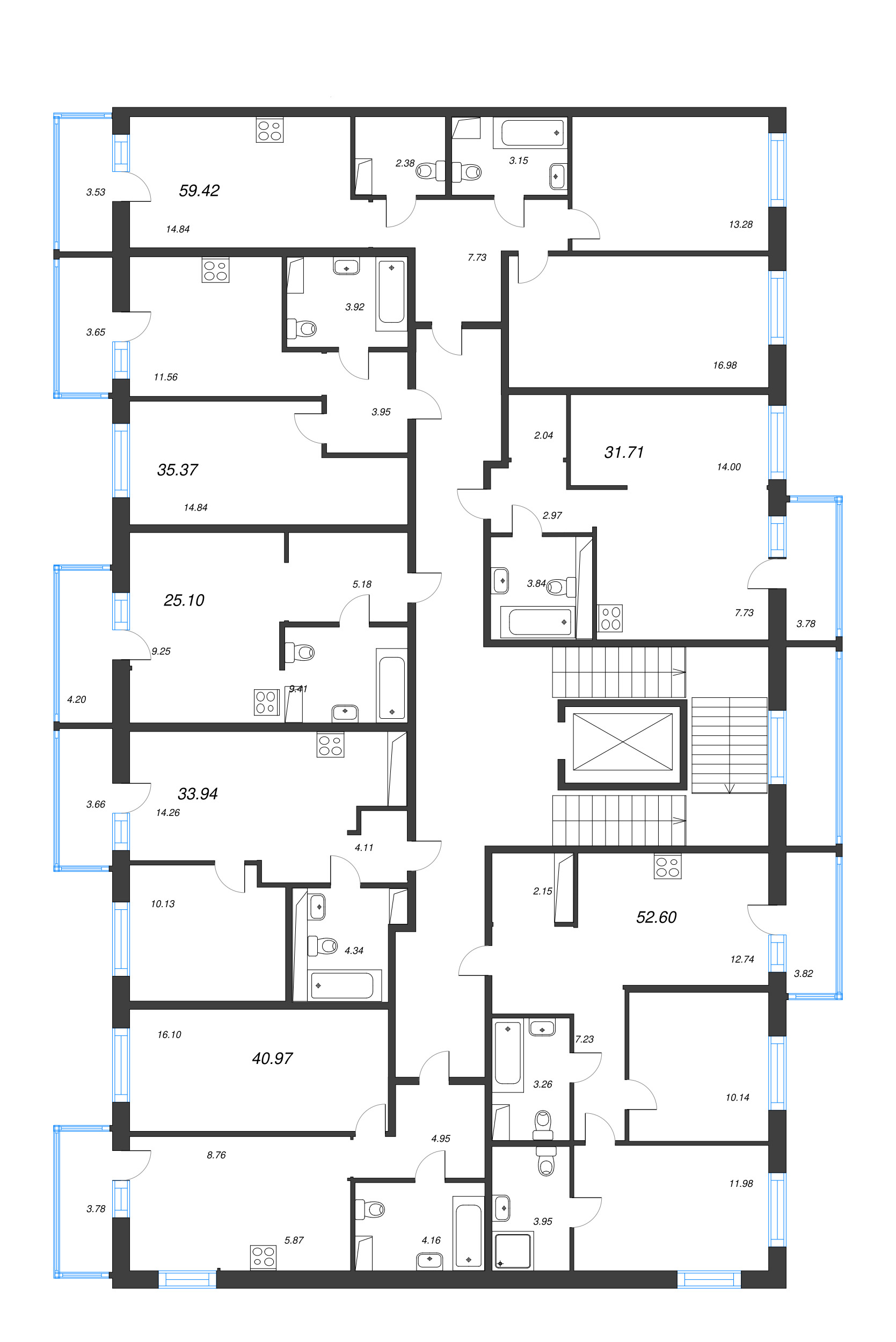1-комнатная квартира, 33.94 м² в ЖК "Окла" - планировка этажа