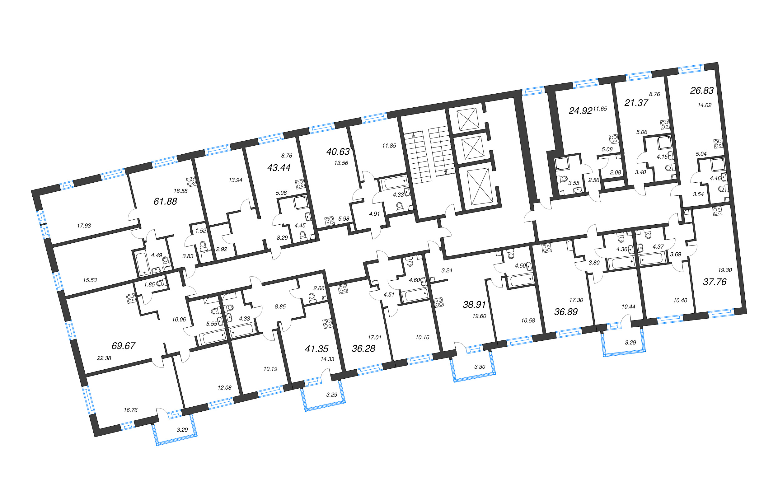 2-комнатная (Евро) квартира, 36.28 м² в ЖК "Бульвар Грина" - планировка этажа
