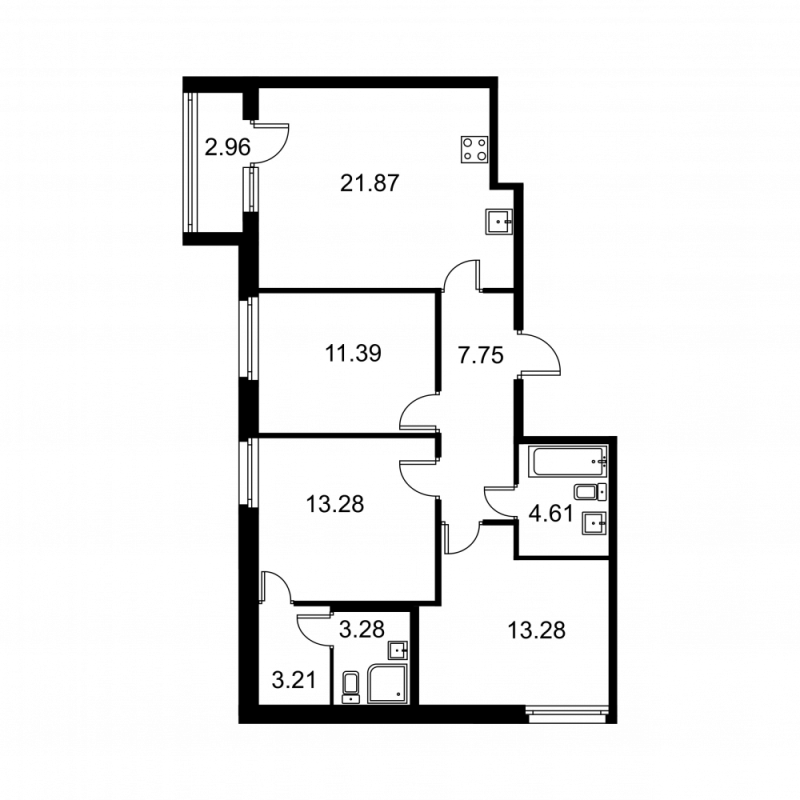 4-комнатная (Евро) квартира, 80.13 м² - планировка, фото №1