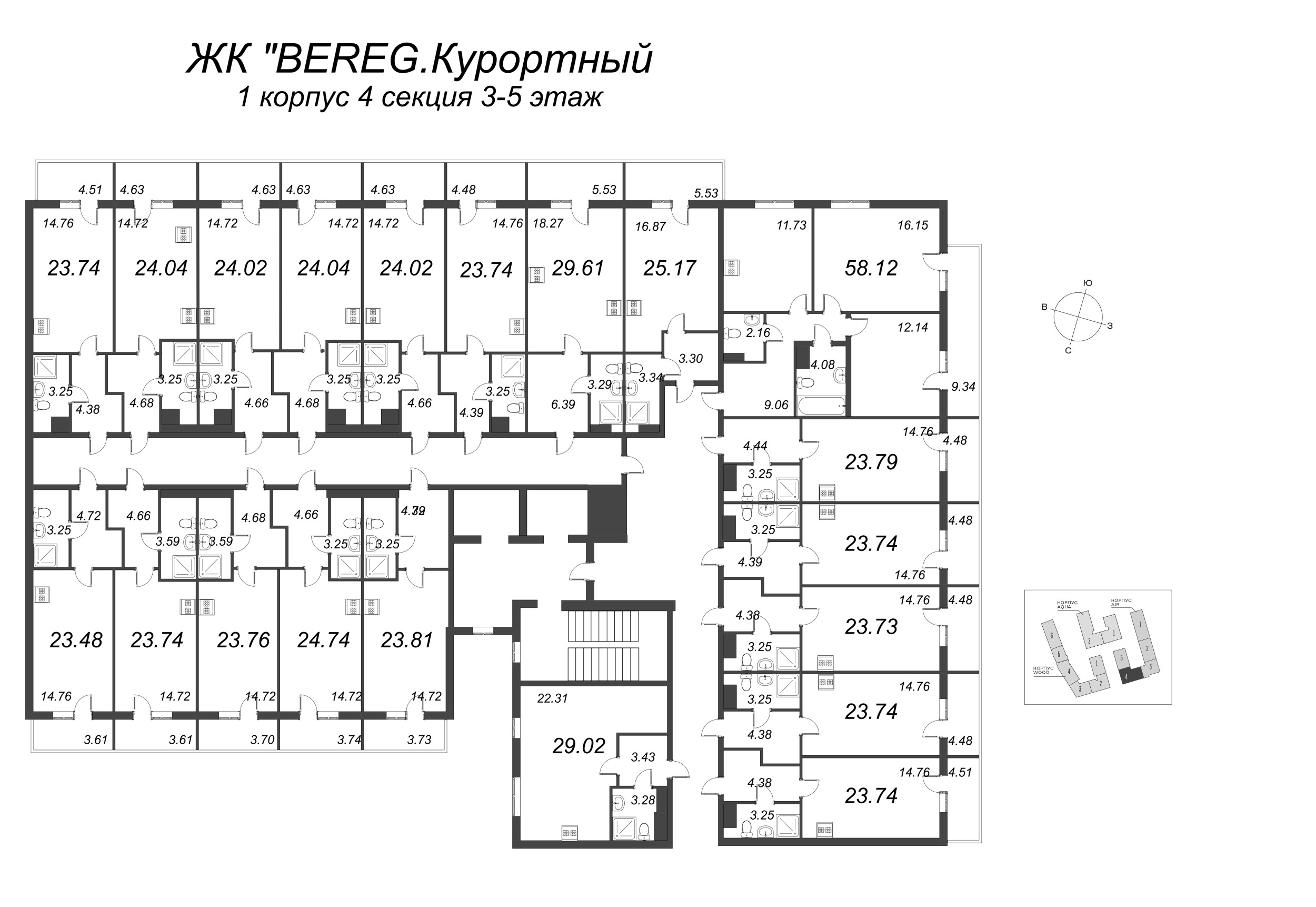 Квартира-студия, 23.74 м² в ЖК "Bereg. Курортный" - планировка этажа