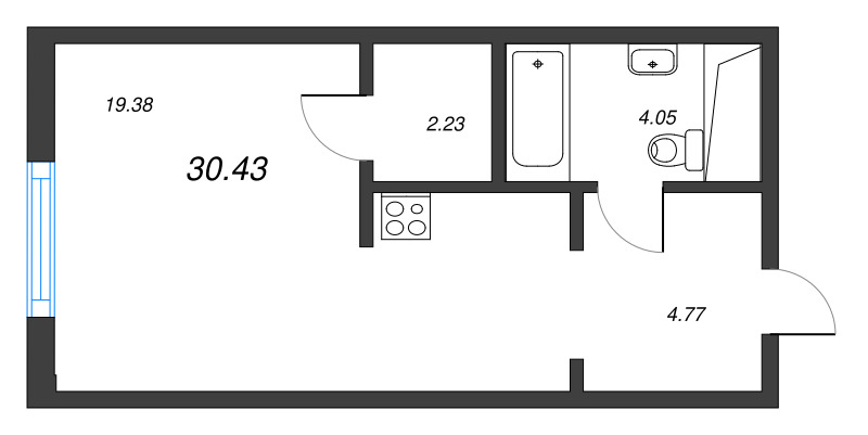 Квартира-студия, 30.43 м² в ЖК "Легенда Васильевского" - планировка, фото №1