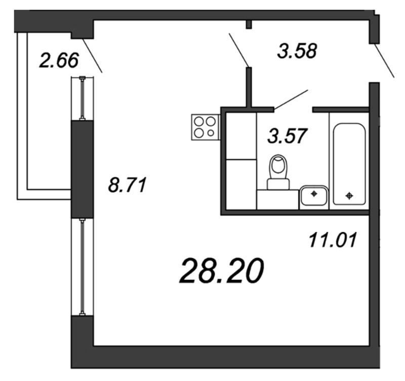 Квартира-студия, 28.2 м² - планировка, фото №1