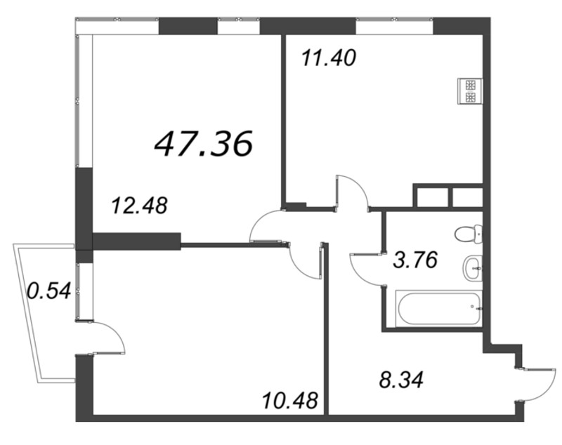 2-комнатная квартира, 47.36 м² в ЖК "VEREN NORT сертолово" - планировка, фото №1