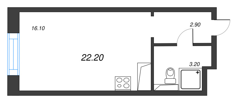 Квартира-студия, 22.2 м² в ЖК "Большая Охта" - планировка, фото №1