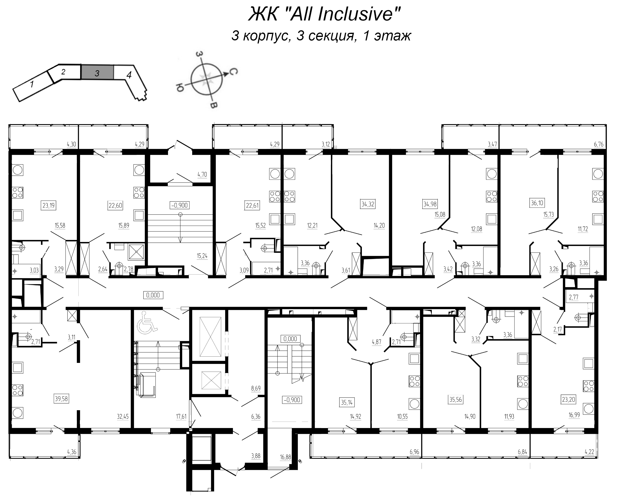 Квартира-студия, 39.58 м² в ЖК "All Inclusive" - планировка этажа
