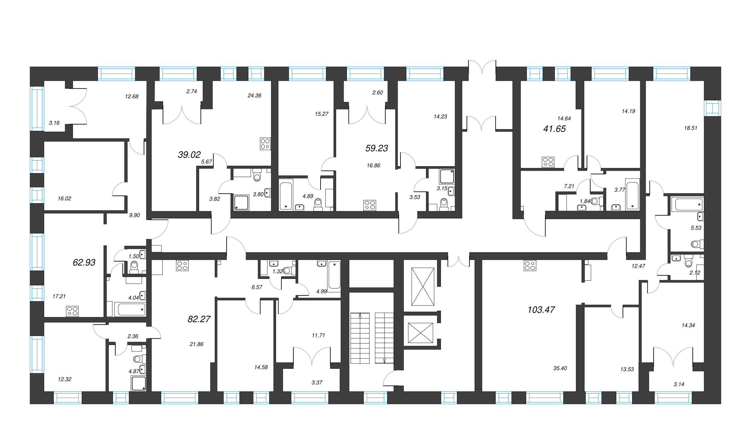 2-комнатная квартира, 59.23 м² - планировка этажа