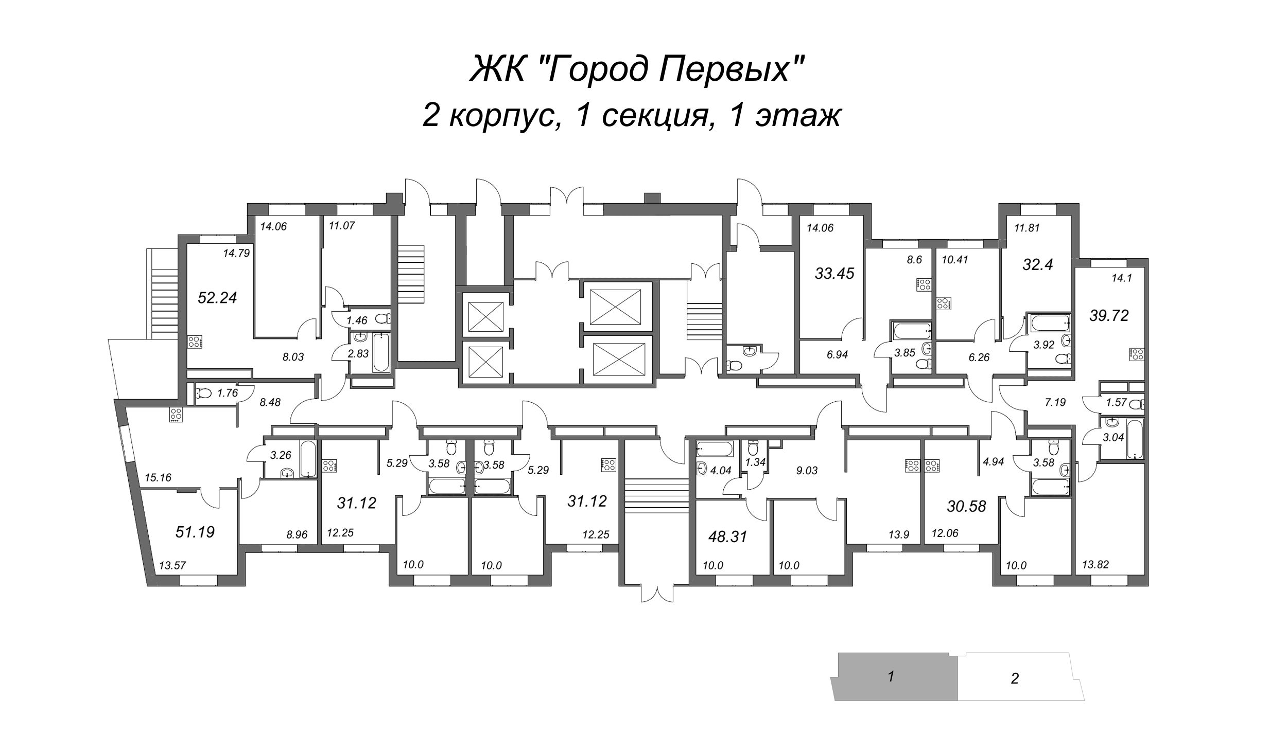 1-комнатная квартира, 31.12 м² - планировка этажа