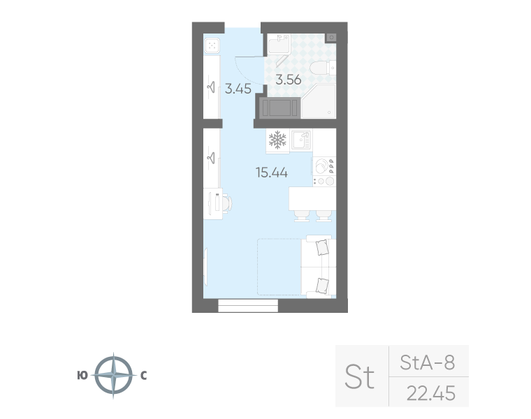 Квартира-студия, 22.45 м² в ЖК "Морская миля" - планировка, фото №1