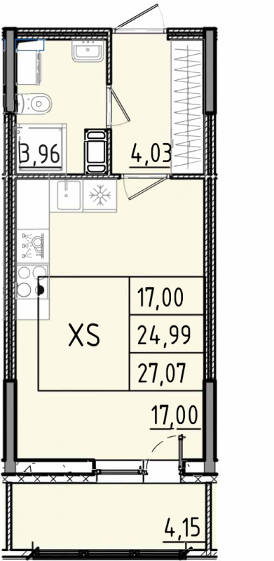 Квартира-студия, 27.07 м² в ЖК "Аквилон RekaPark" - планировка, фото №1