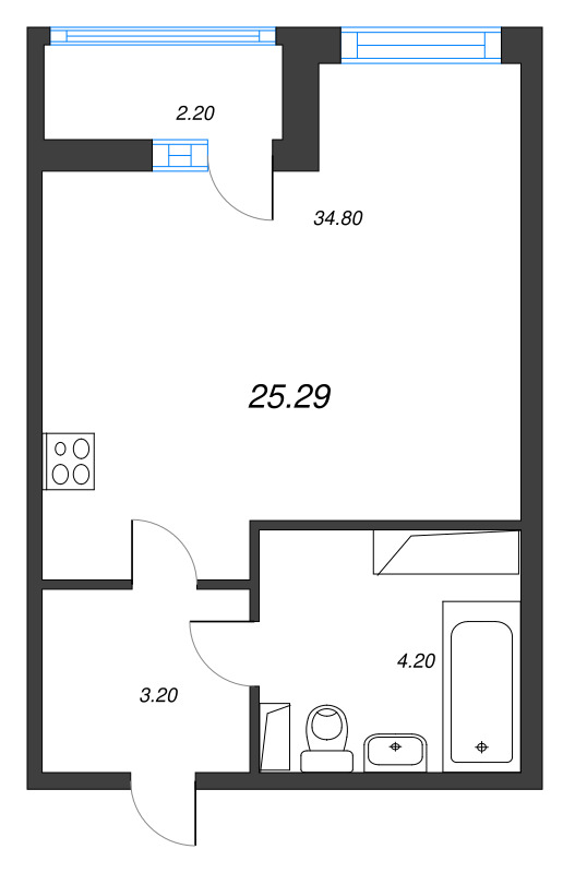 Квартира-студия, 26 м² в ЖК "Аэросити" - планировка, фото №1