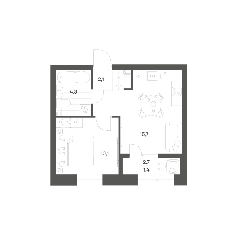2-комнатная (Евро) квартира, 33.49 м² в ЖК "Новый Питер" - планировка, фото №1
