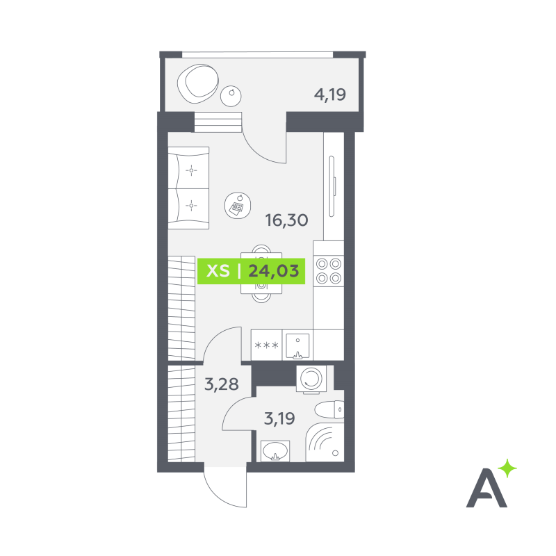 Квартира-студия, 24.03 м² в ЖК "Аквилон РекаПарк" - планировка, фото №1