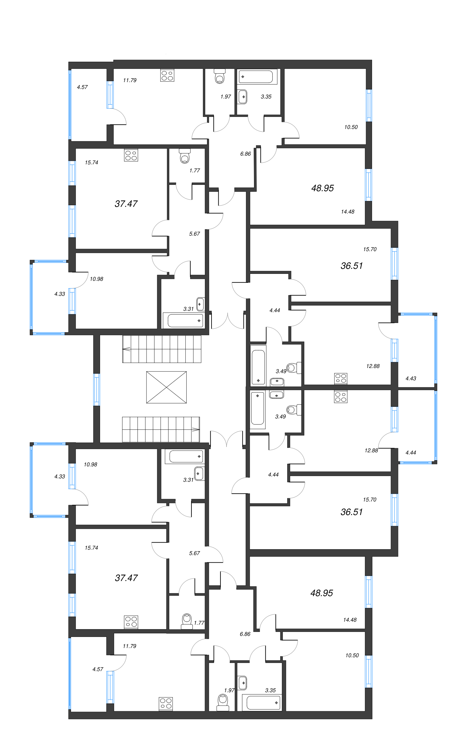 1-комнатная квартира, 36.51 м² в ЖК "Новое Сертолово" - планировка этажа