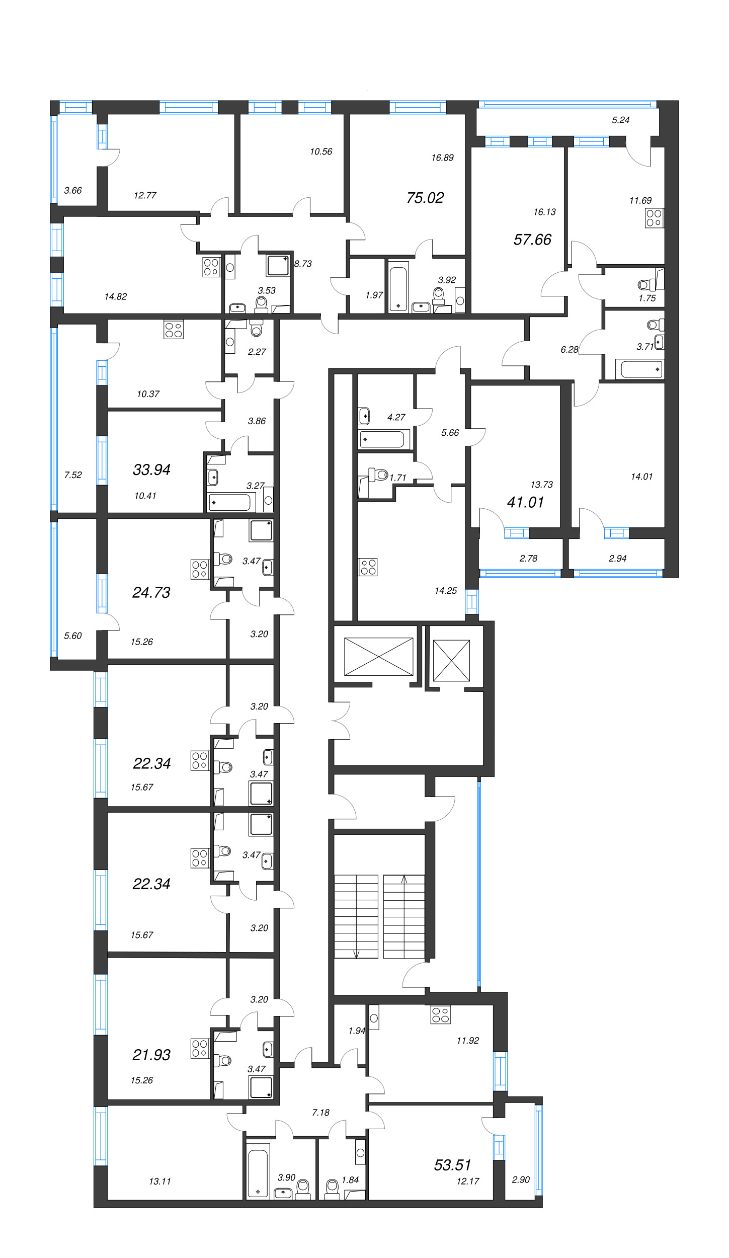 3-комнатная квартира, 75.2 м² - планировка этажа