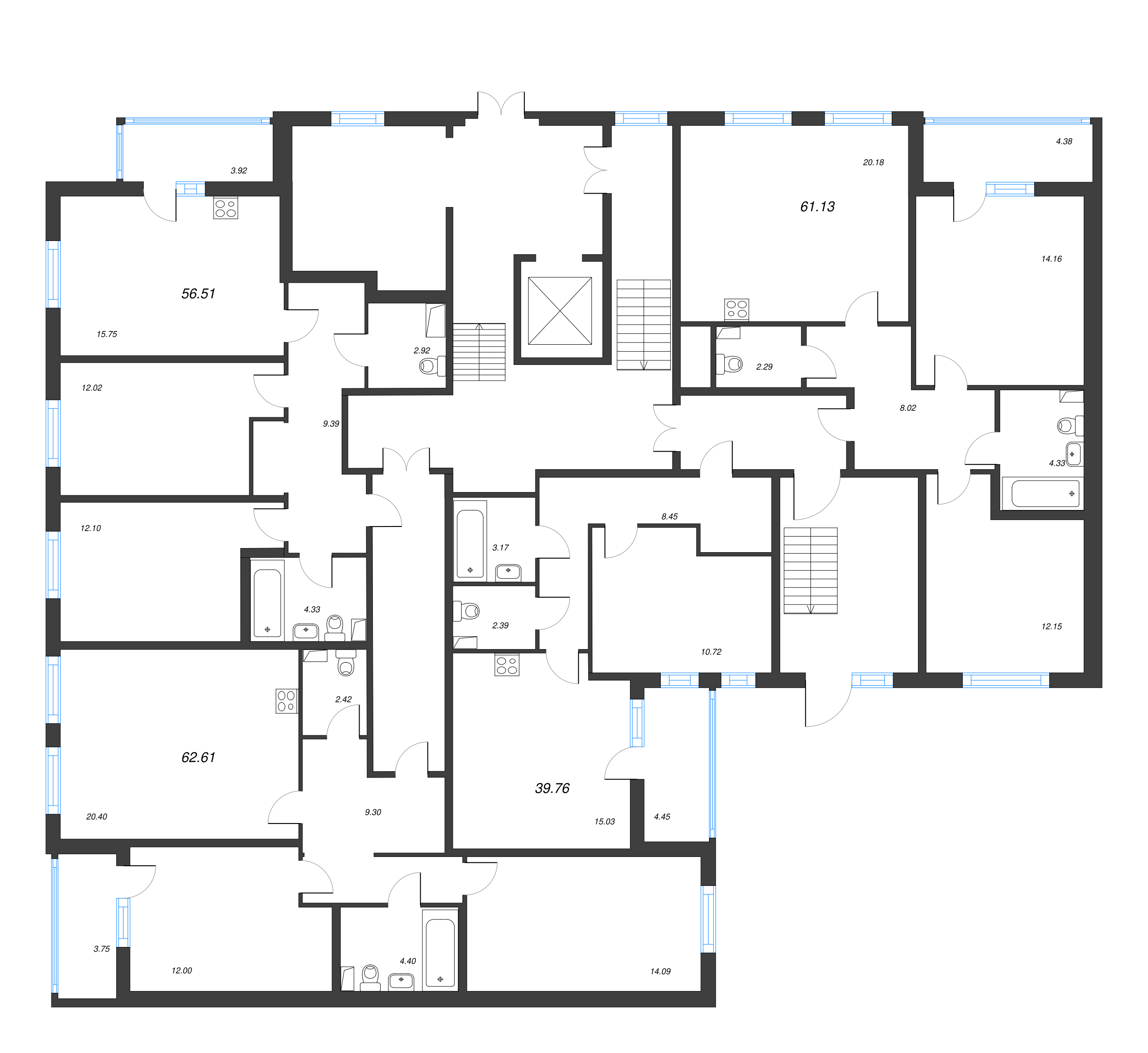 2-комнатная (Евро) квартира, 39.76 м² в ЖК "Любоград" - планировка этажа