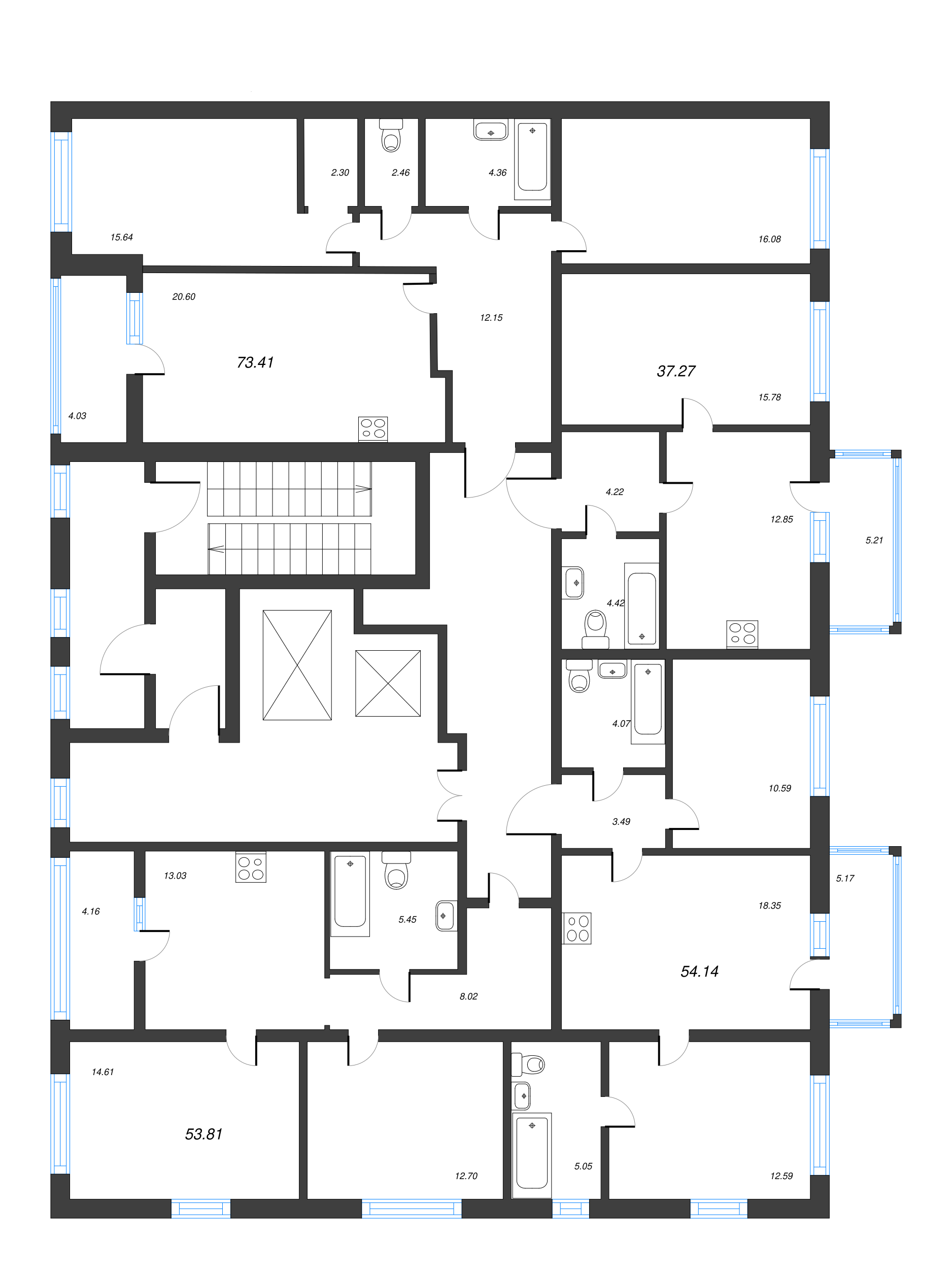 1-комнатная квартира, 37.27 м² в ЖК "Чёрная речка" - планировка этажа