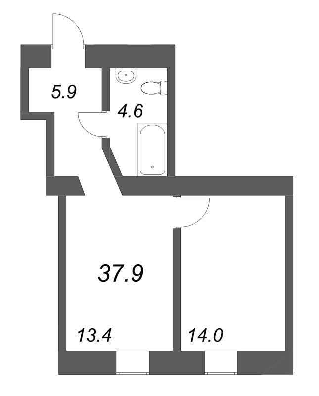 1-комнатная квартира, 37.9 м² в ЖК "Дом купца Злобина" - планировка, фото №1
