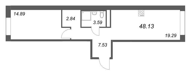 2-комнатная (Евро) квартира, 48.13 м² в ЖК "Avant" - планировка, фото №1