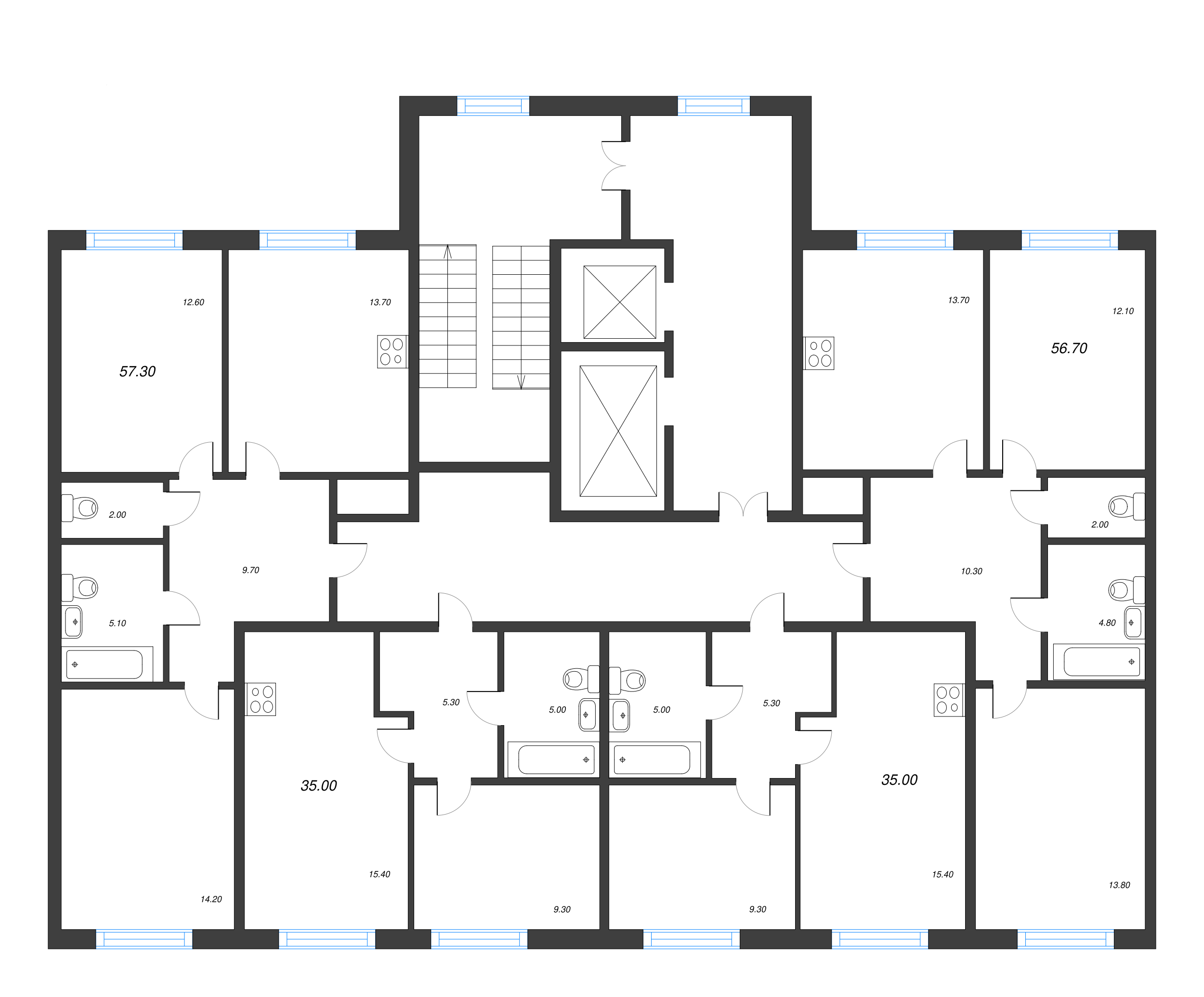 1-комнатная квартира, 35 м² в ЖК "Монография" - планировка этажа