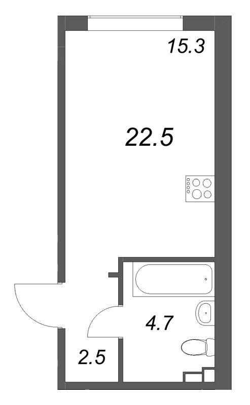 Квартира-студия, 22.5 м² в ЖК "Пулково Лейк" - планировка, фото №1
