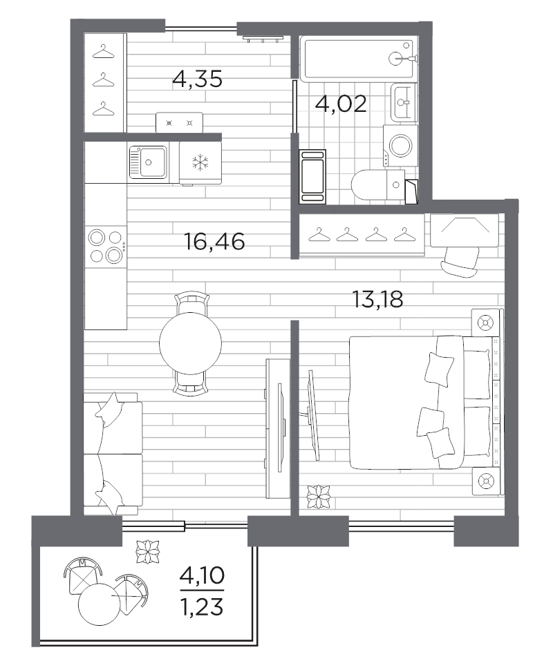 2-комнатная (Евро) квартира, 39.24 м² в ЖК "Сезоны" - планировка, фото №1