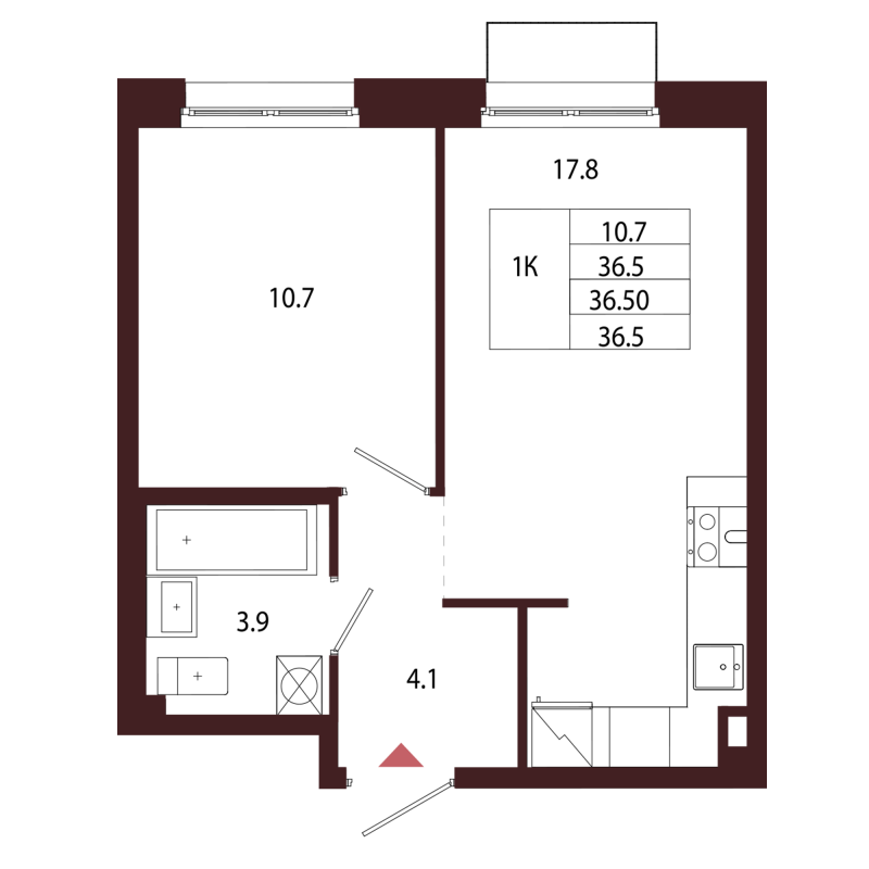 2-комнатная (Евро) квартира, 36.5 м² в ЖК "Лисино" - планировка, фото №1