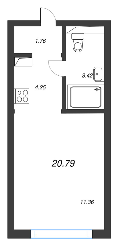Квартира-студия, 20.79 м² в ЖК "Новая Земля" - планировка, фото №1