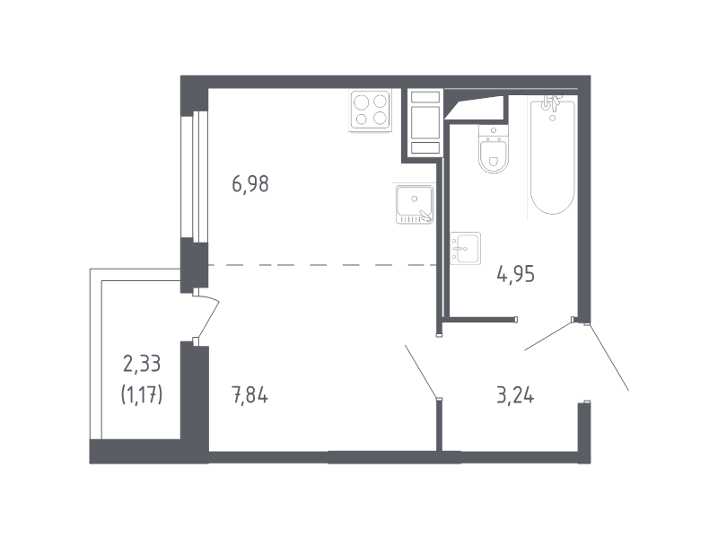 Квартира-студия, 24.18 м² в ЖК "Сандэй" - планировка, фото №1
