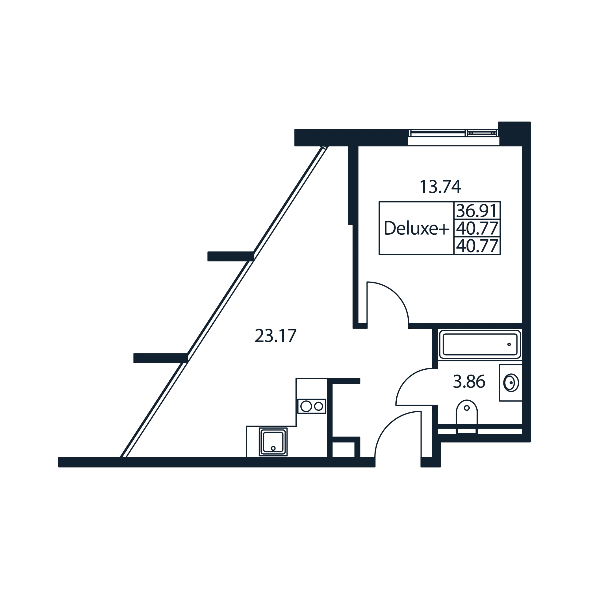 2-комнатная (Евро) квартира, 41.63 м² в ЖК "Арт Плаза" - планировка, фото №1